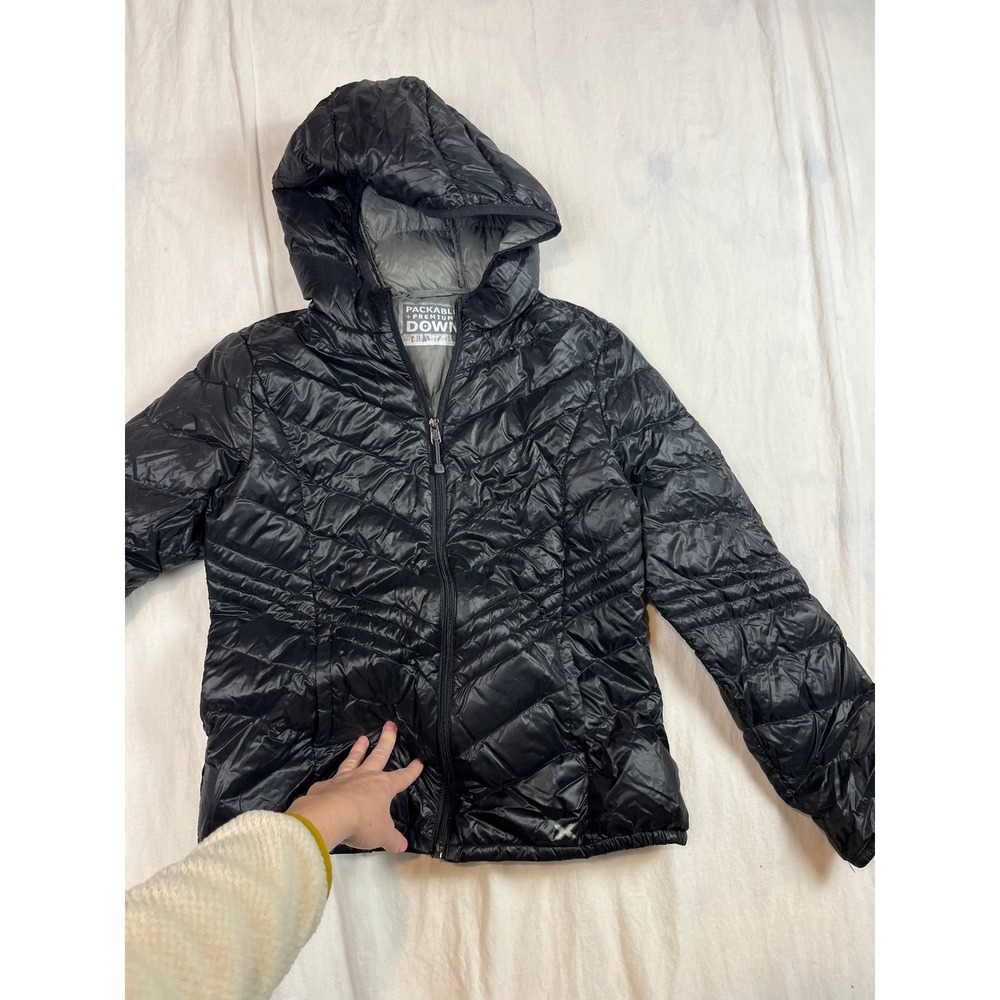 ZeroXposur Packable Premium Down Puffer Jacket Black Hooded Womens Small